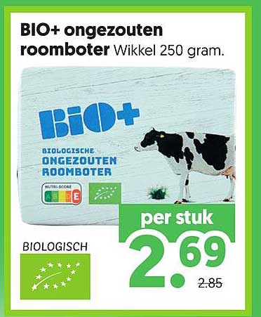 BIO+ ongezouten roomboter Wikkel 250 gram