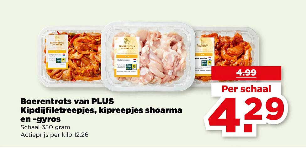 Boerentrots van PLUS Kipdijfiletreepjes, kipreepjes shoarma en gyros