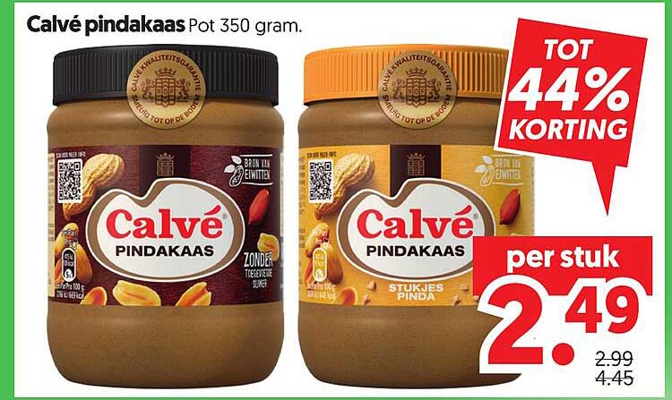 Calvé pindakaas Pot 350 gram. TOT 44% KORTING per stuk