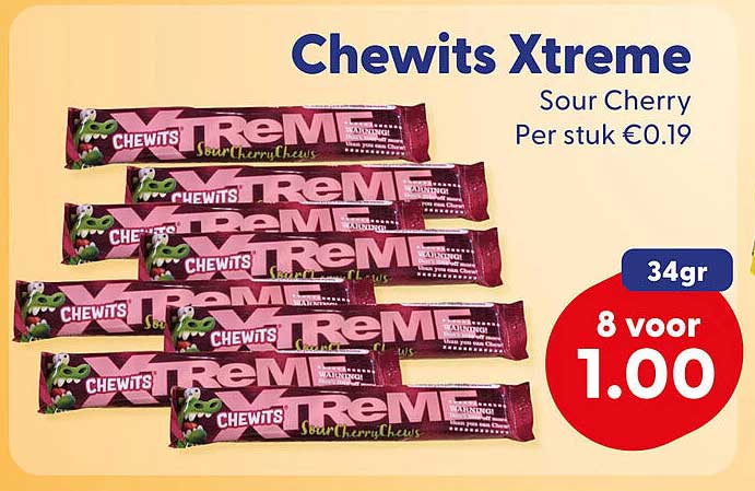 Chewits Xtreme Sour Cherry Per stuk €0.19
