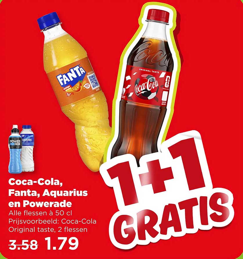 Coca-Cola, Fanta, Aquarius en Powerade 1+1 GRATIS