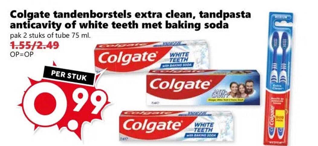 Colgate tandenborstels extra clean, tandpasta anticavity of white teeth met baking soda