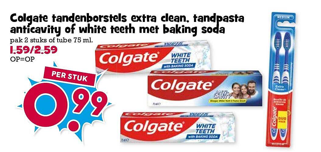 Colgate tandenborstels extra clean, tandpasta anticavity of white teeth met baking soda