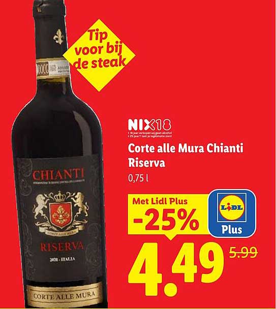 Corte alle Mura Chianti Riserva 0,75 l Met Lidl Plus -25%
