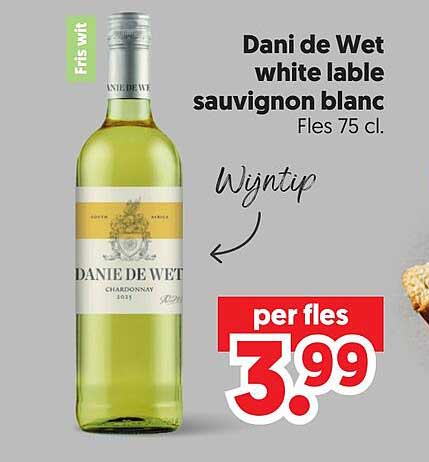 Dani de Wet white label sauvignon blanc Fles 75 cl. Wijntip per fles