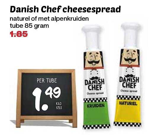 Danish Chef cheesespread naturel of met alpenkruiden tube 85 gram