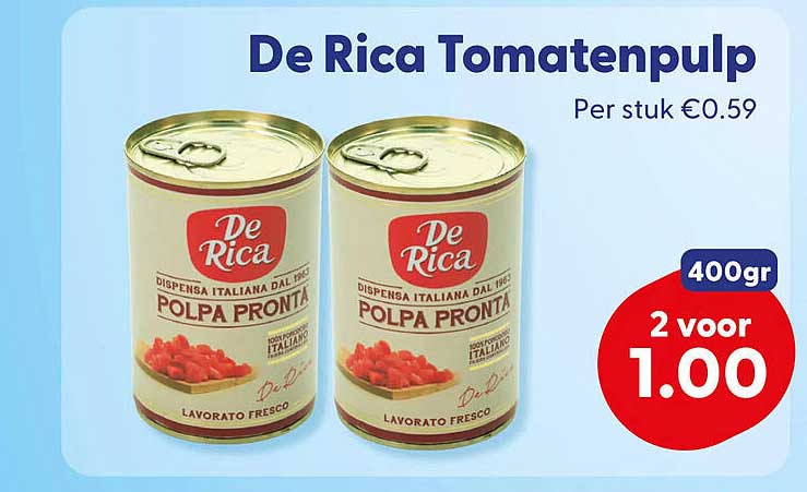 De Rica Tomatenpulp 400gr 2 voor 1.00