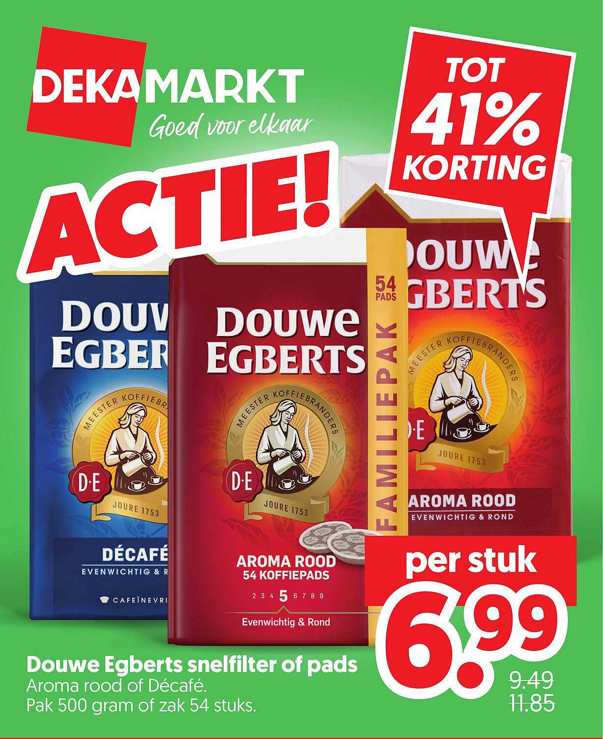 Douwe Egberts snelfilter of pads Aroma rood of Décafé.