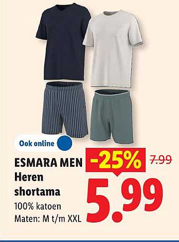 ESMARA MEN Heren shortama 100% katoen Maten: M t/m XXL -25%