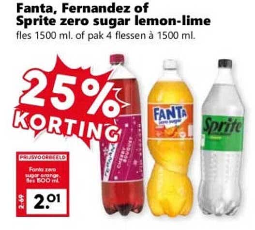 Fanta, Fernandez of Sprite zero sugar lemon-lime 25% korting