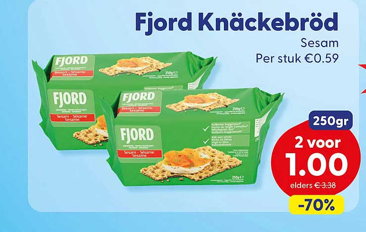 Fjord Knäckebröd Sesam 250gr 2 voor 1.00 -70%