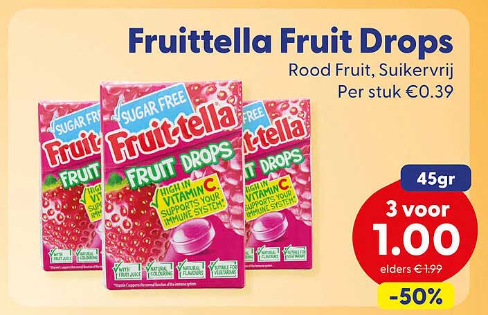 Fruittella Fruit Drops Rood Fruit, Suikervrij Per stuk €0.39 -50%