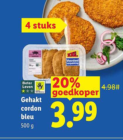 Gehakt cordon bleu 500 g 20% goedkoper 4 stuks