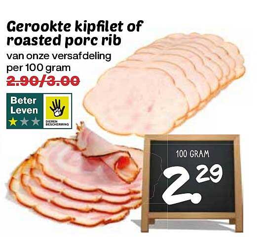 Gerookte kipfilet of roasted porc rib