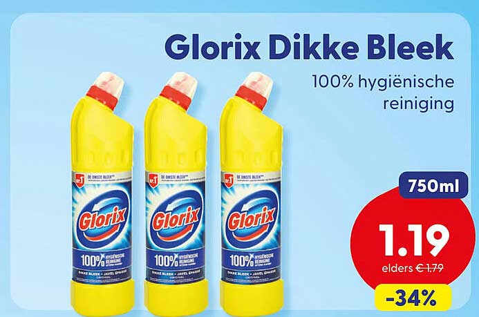 Glorix Dikke Bleek 100% hygiënische reiniging 750ml -34%