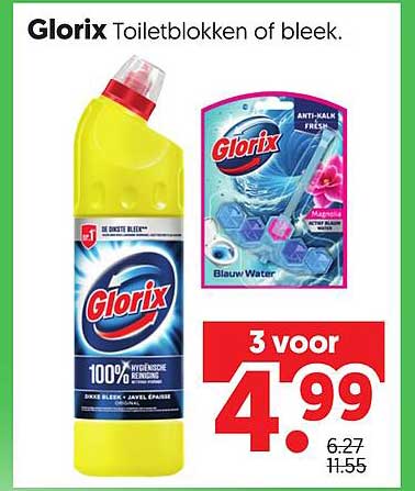 Glorix Toiletblokken of bleek. 3 voor