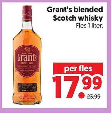 Grant's blended Scotch whisky Fles 1 liter.