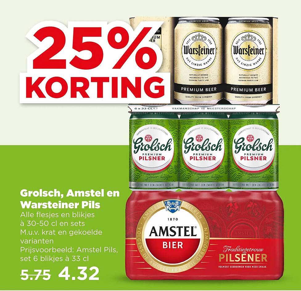 Grolsch, Amstel en Warsteiner Pils