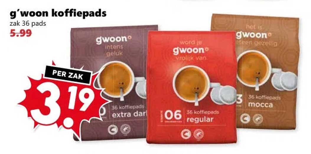 g'woon koffiepads zak 36 pads
