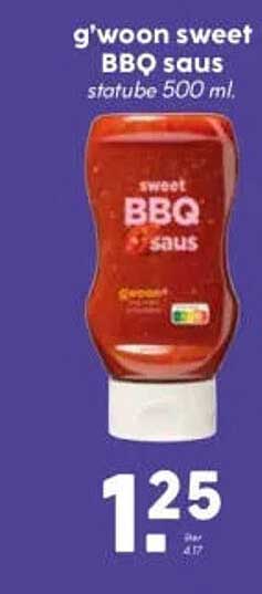 g'woon sweet BBQ saus statube 500 ml.