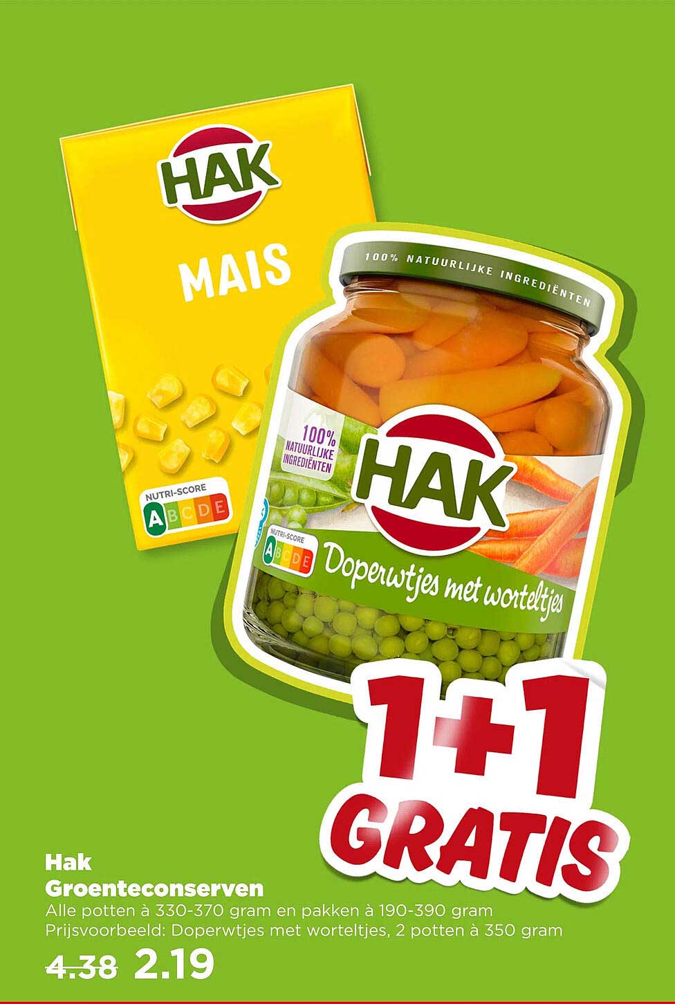Hak Groenteconserven 1+1 gratis