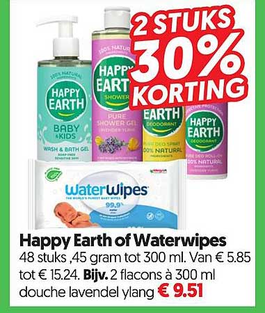 Happy Earth of Waterwipes 2 STUKS 30% KORTING