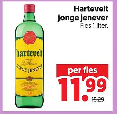 Hartevelt jonge jenever Fles 1 liter.