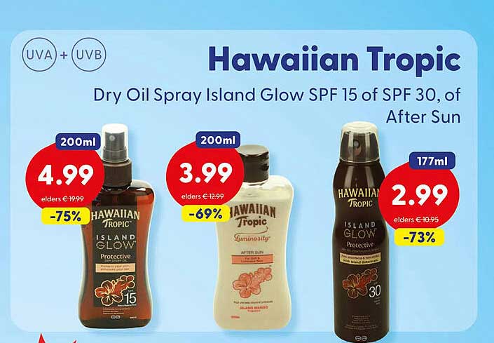 Hawaiian Tropic Dry Oil Spray Island Glow SPF 15 of SPF 30, of After Sun