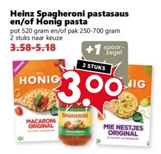 Heinz Spagheroni pastasaus en/of Honig pasta 2 STUKS +1 spaarzegel