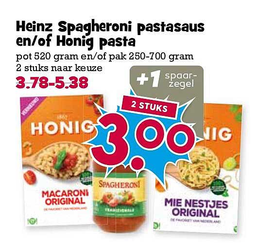 Heinz Spagheroni pastasaus en/of Honig pasta 2 stuks naar keuze +1 spaarzegel