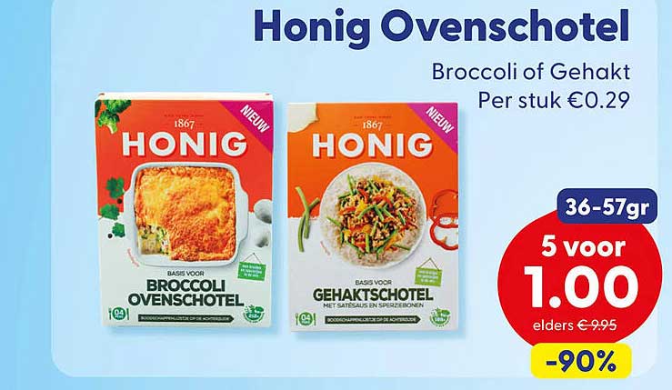 Honig Ovenschotel Broccoli of Gehakt Per stuk €0.29 5 voor 1.00 -90%
