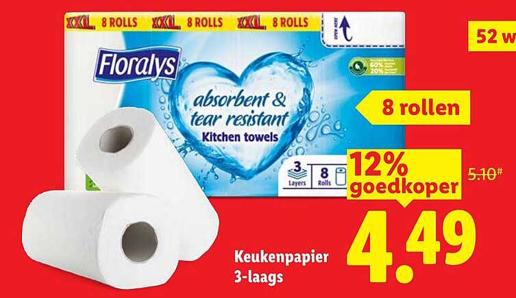 Keukenpapier 3-laags 8 rollen 12% goedkoper