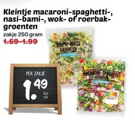 Kleintje macaroni-spaghetti-, nasi-bami-, wok- of roerbak-groenten zakje 250 gram