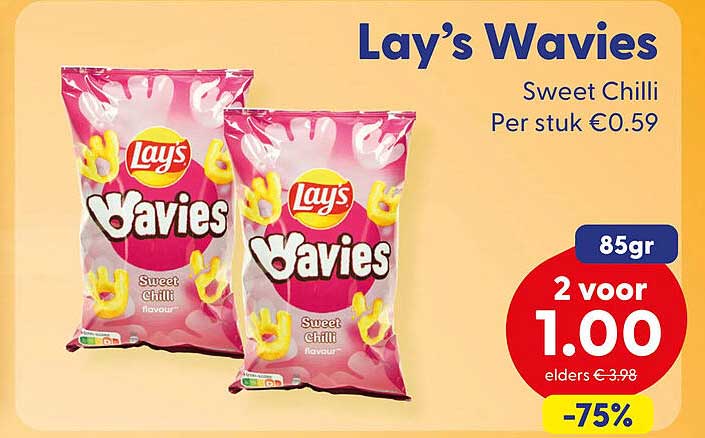 Lay's Wavies Sweet Chilli 85gr 2 voor 1.00 -75%