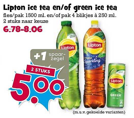 Lipton ice tea en/of green ice tea 2 STUKS +1 spaarzegel