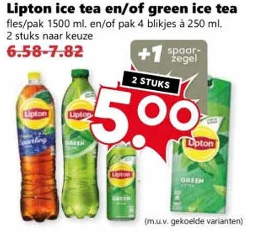 Lipton ice tea en/of green ice tea 2 stuks naar keuze +1 spaarzegel
