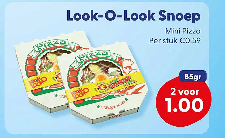Look-O-Look Snoep Mini Pizza Per stuk €0.59 2 voor 1.00