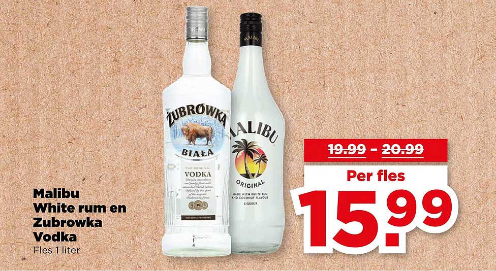 Malibu White rum en Zubrowka Vodka