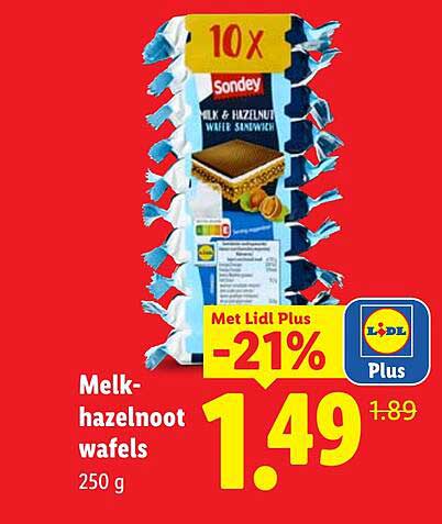 Melk-hazelnoot wafels 250 g -21%