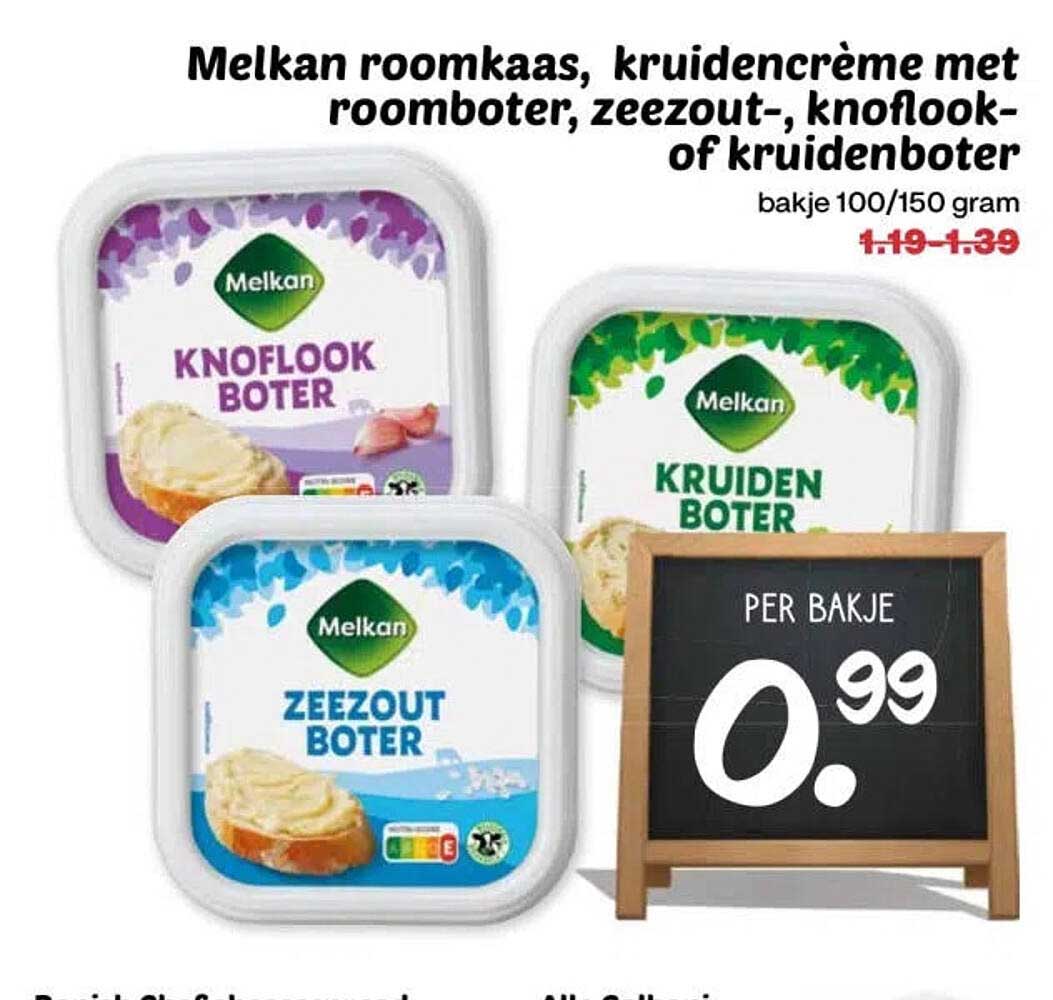 Melkan roomkaas, kruidencrème met roomboter, zeezout-, knoflook- of kruidenboter