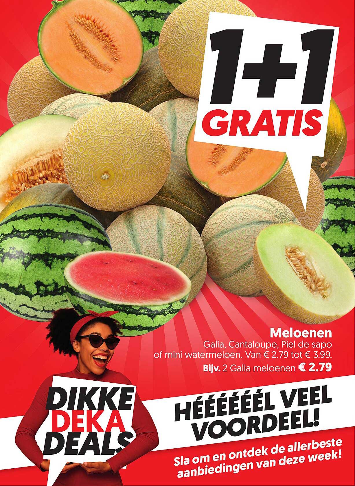 Meloenen Galia, Cantaloupe, Piel de sapo of mini watermeloen 1+1 GRATIS