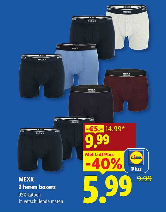 MEXX 2 heren boxers 92% katoen In verschillende maten Met Lidl Plus -40%
