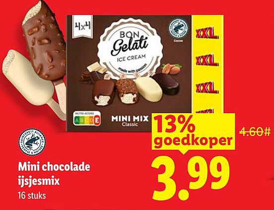 Mini chocolade ijsjesmix 16 stuks