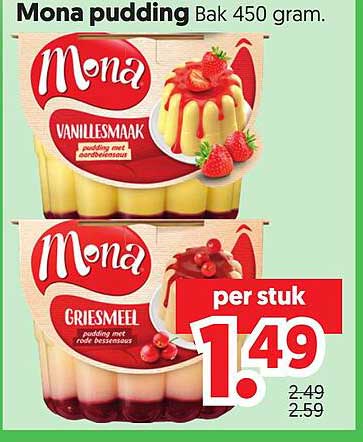 Mona pudding Bak 450 gram. per stuk