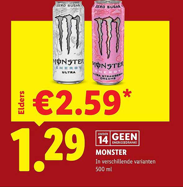 MONSTER In verschillende varianten 500 ml ONDER 14 GEEN ENERGIEDRANK!