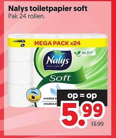 Nalys toiletpapier soft Pak 24 rollen.