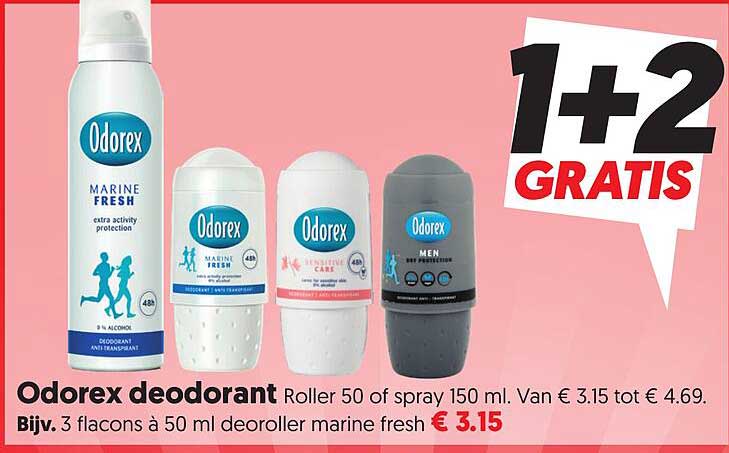 Odorex deodorant Roller 50 of spray 150 ml 1+2 GRATIS