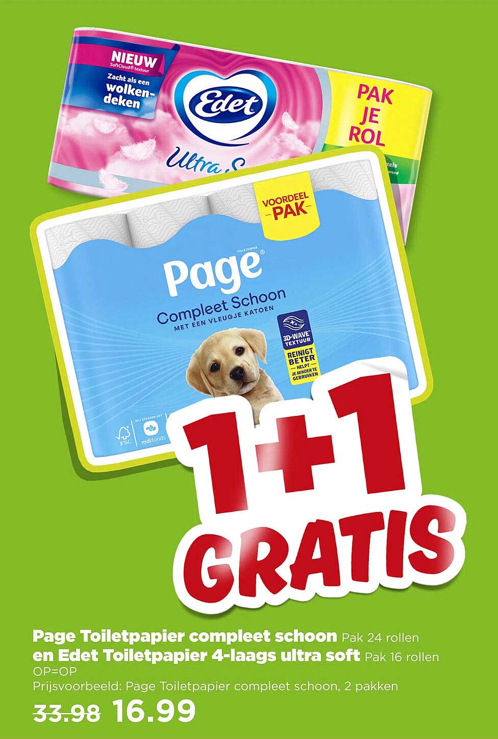 Page Toiletpapier compleet schoon en Edet Toiletpapier 4-laags ultra soft 1+1 GRATIS