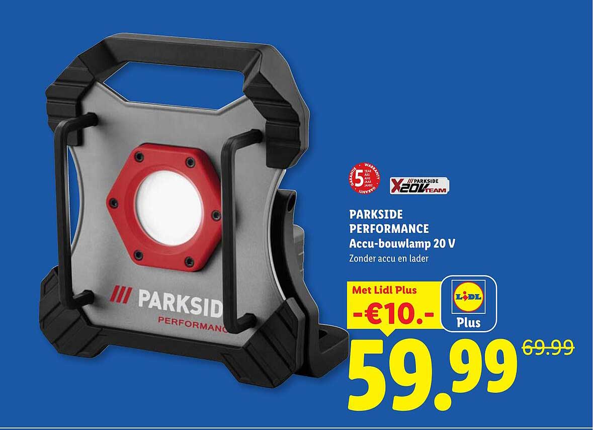 PARKSIDE PERFORMANCE Accu-bouwlamp 20 V Zonder accu en lader