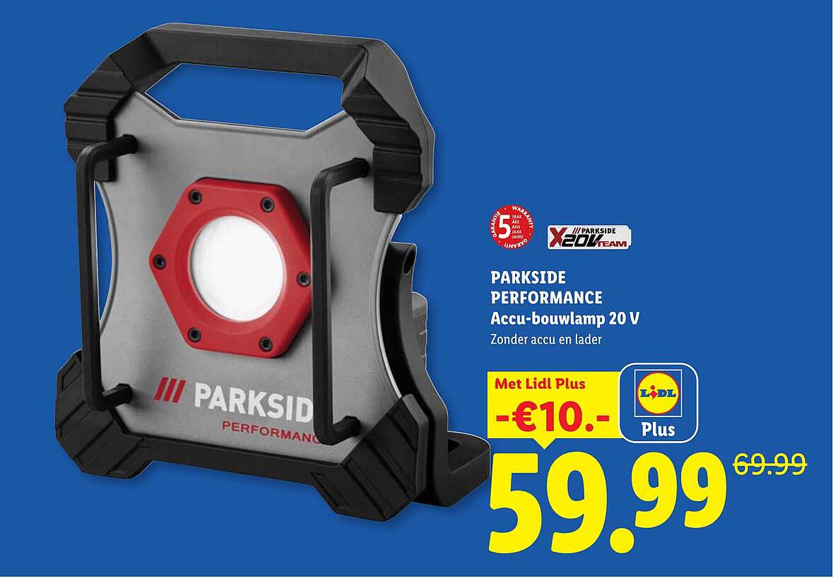 PARKSIDE PERFORMANCE Accu-bouwlamp 20 V Zonder accu en lader